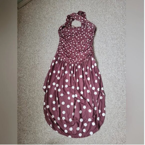 Free People Raylon In Chocolate Combo Polka Dot Midi Dress size L - Picture 7 of 9